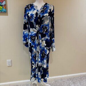 NWT Simply Vera Wang Tie Front Blue/White Midi Dress Sz L